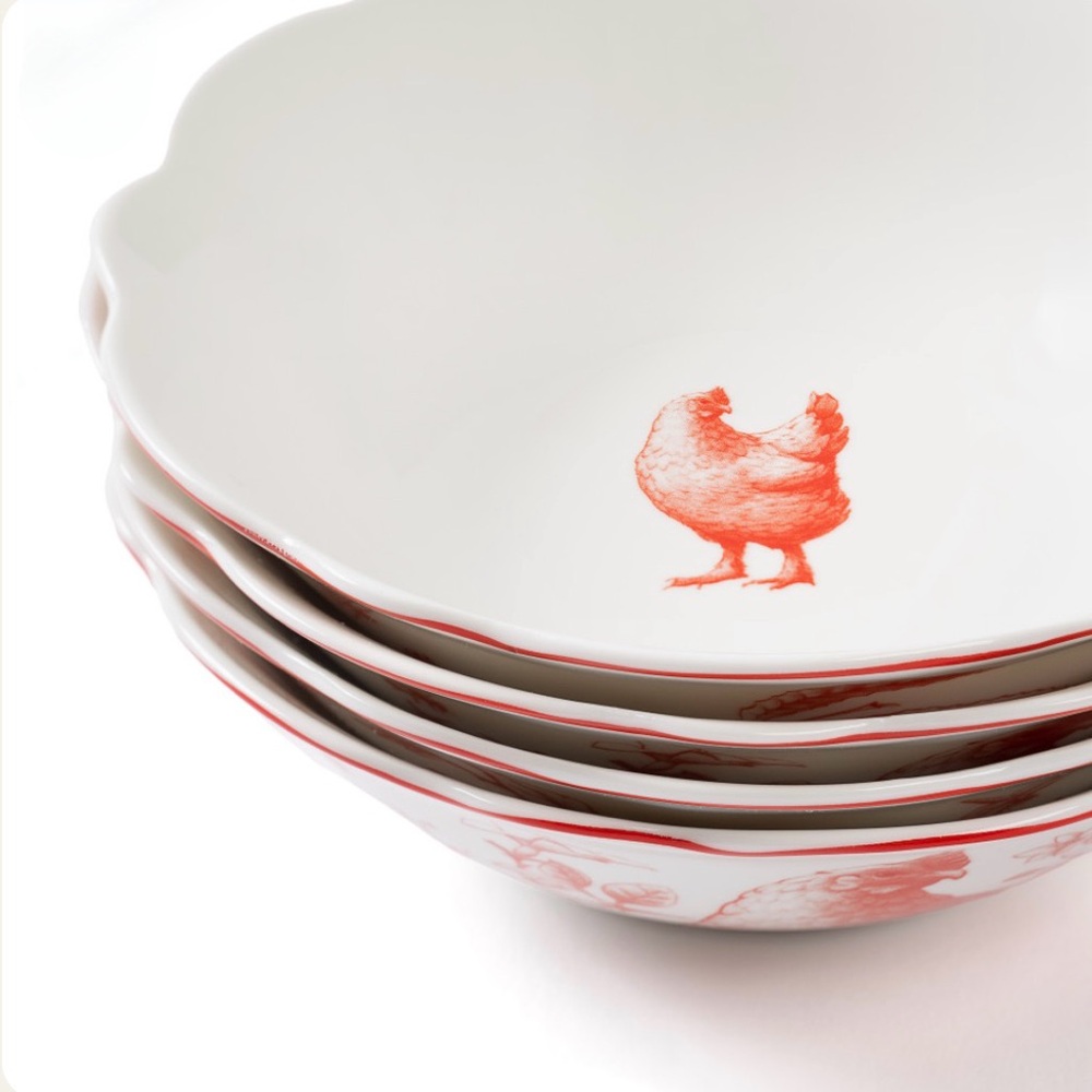 Blue Stallion Farm Red & White Collectible Gertrude Salad Bowls Set of Four